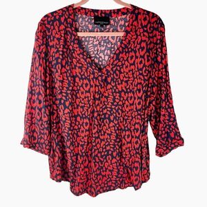 Cynthia Rowley Womens Blouse 1X Red Blue Floral Shirt Top Boho Peasant